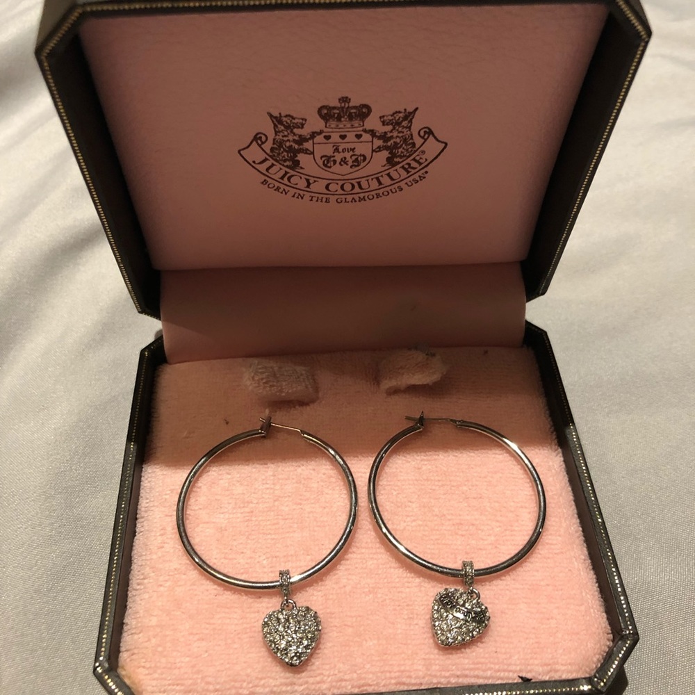 Juicy Couture Hoop Rhinestone Earrings with Hearts